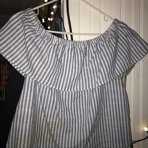 Blue and White Off The Shoulder Top